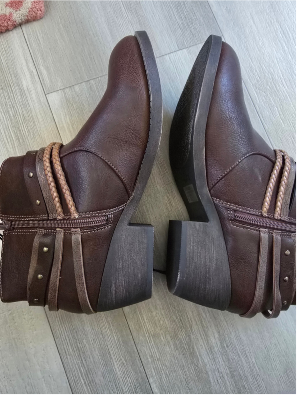Women's Pops Brown Ankle Boots with Braided Detail Size 9 - Picture 5 of 9